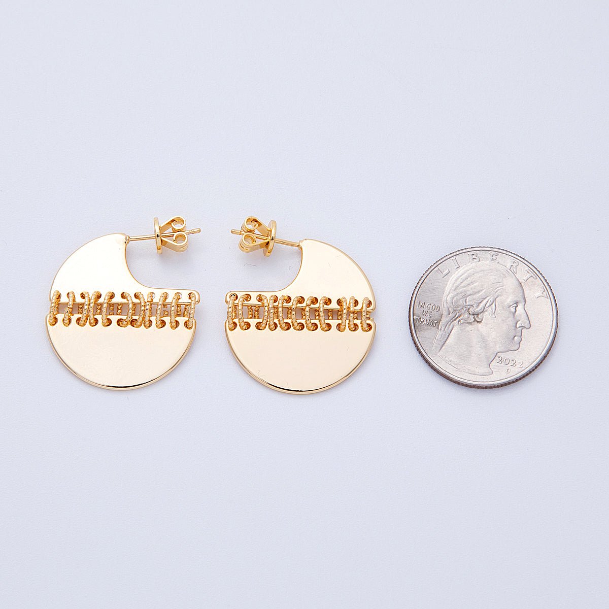 18K Gold Filled 30mm Minimalist C-Shaped Fringe Drop Studs | Earrings-00195