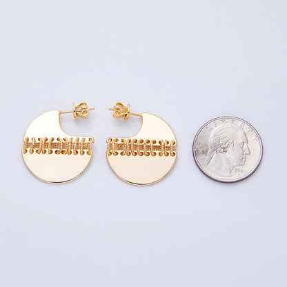 18K Gold Filled 30mm Minimalist C-Shaped Fringe Drop Studs | Earrings-00195