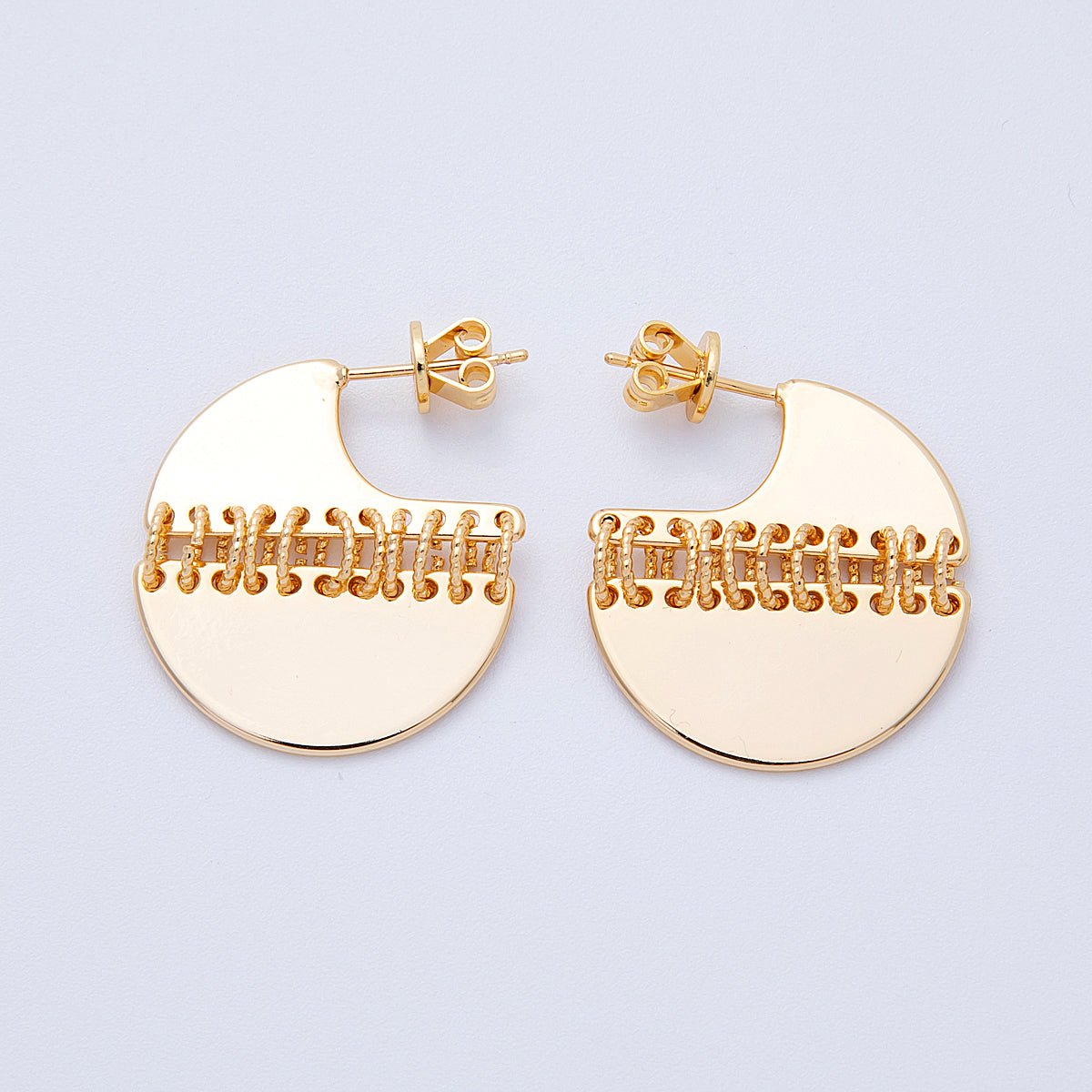 18K Gold Filled 30mm Minimalist C-Shaped Fringe Drop Studs | Earrings-00195
