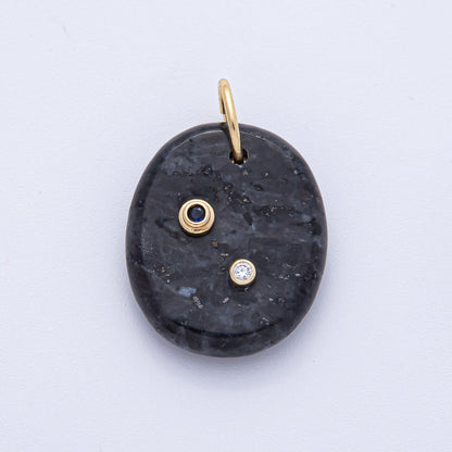 18K Gold Filled 30mm Multicolor CZ Embedded Gemstone Oval Charm | AK060 - AK062