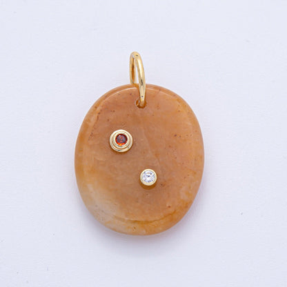 18K Gold Filled 30mm Multicolor CZ Embedded Gemstone Oval Charm | AK060 - AK062