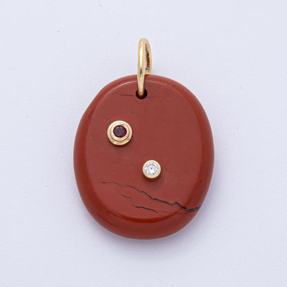 18K Gold Filled 30mm Multicolor CZ Embedded Gemstone Oval Charm | AK060 - AK062