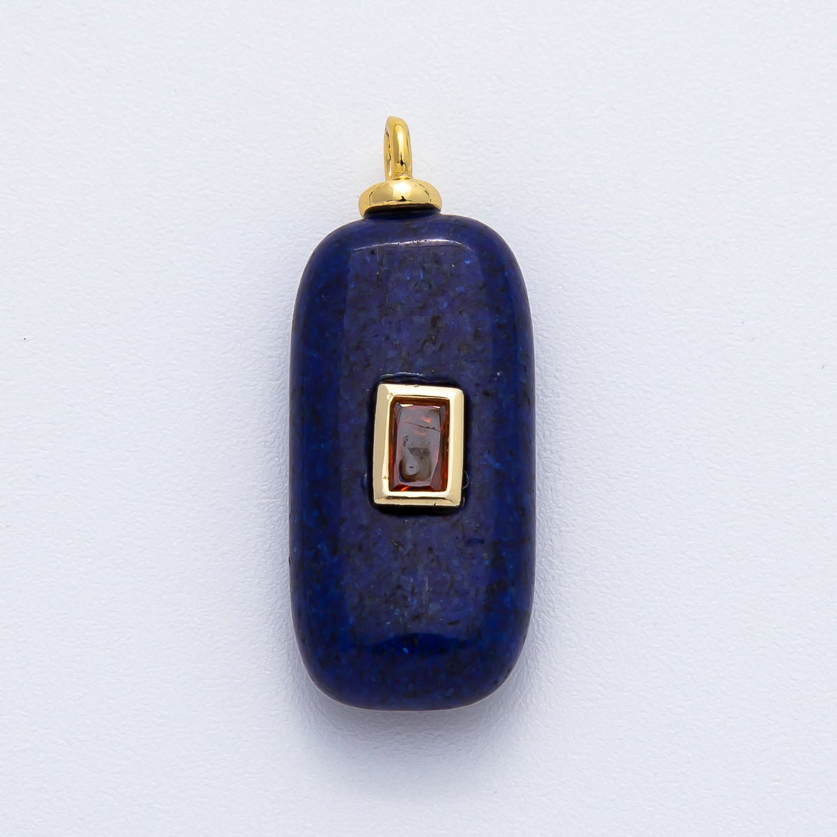 18K Gold Filled 30mm Red CZ Baguette Lapis Lazuli Tube Gemstone Charm | AF1374