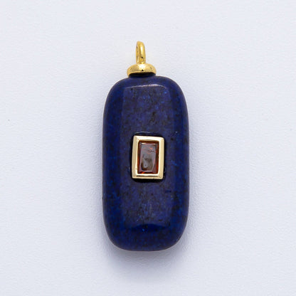 18K Gold Filled 30mm Red CZ Baguette Lapis Lazuli Tube Gemstone Charm | AF1374