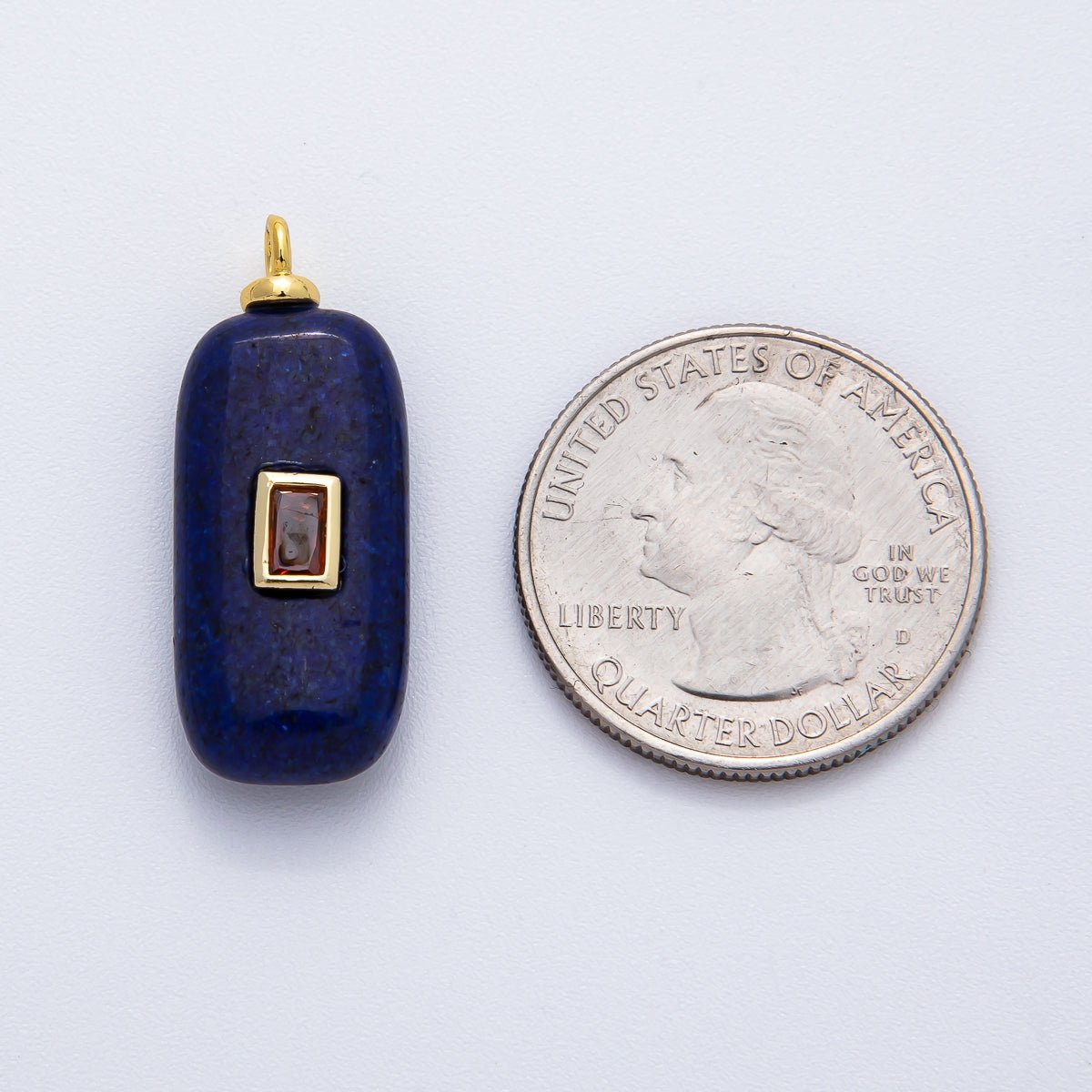18K Gold Filled 30mm Red CZ Baguette Lapis Lazuli Tube Gemstone Charm | AF1374