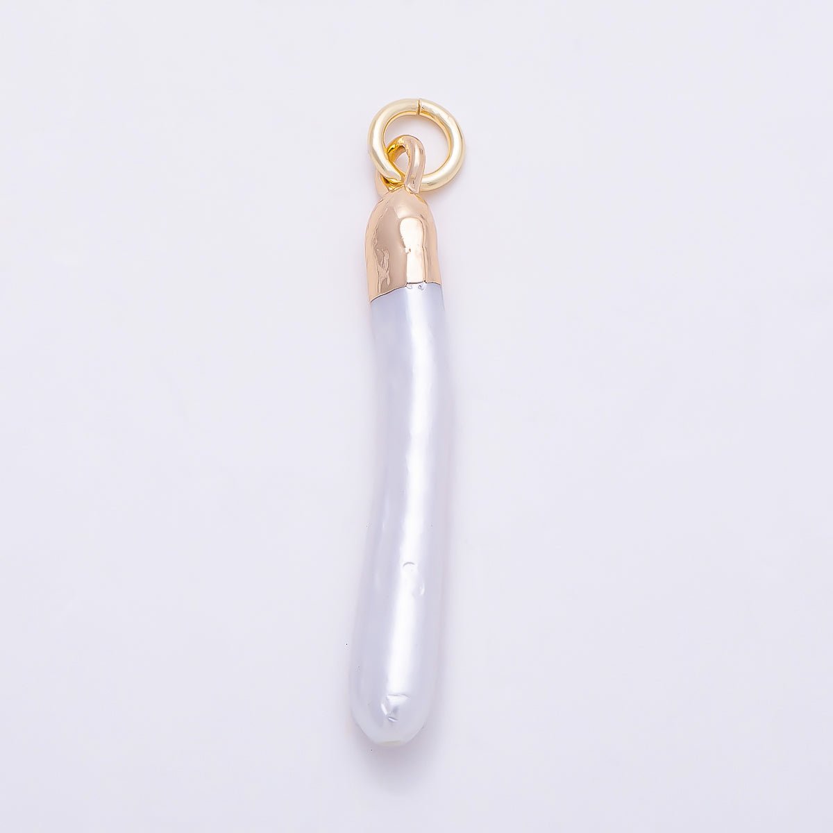 18K Gold Filled 30mm White Biwa Freshwater Pearl Foil Charm | Charms-01370