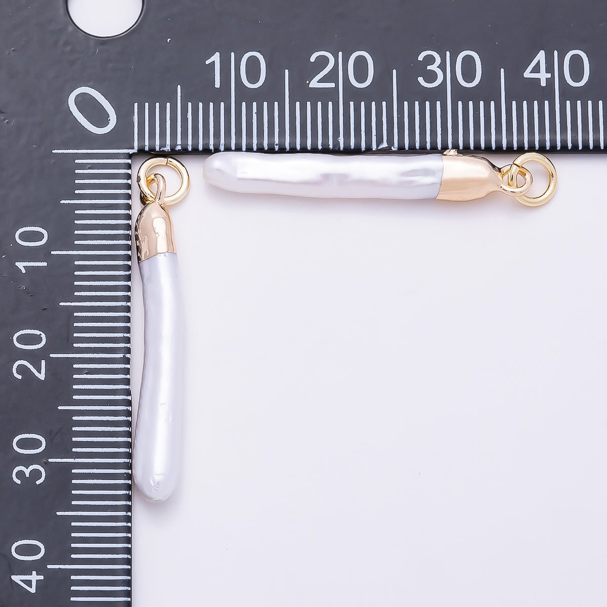 18K Gold Filled 30mm White Biwa Freshwater Pearl Foil Charm | Charms-01370