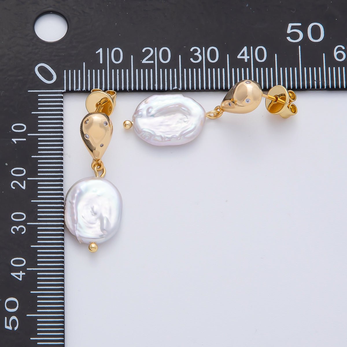 18K Gold Filled 31.5mm Baroque Shell Pearl Drop Stud Earrings | AD1597
