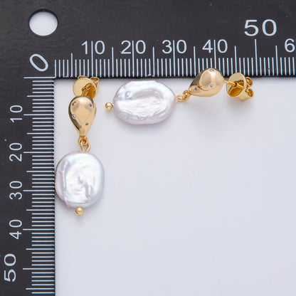 18K Gold Filled 31.5mm Baroque Shell Pearl Drop Stud Earrings | AD1597