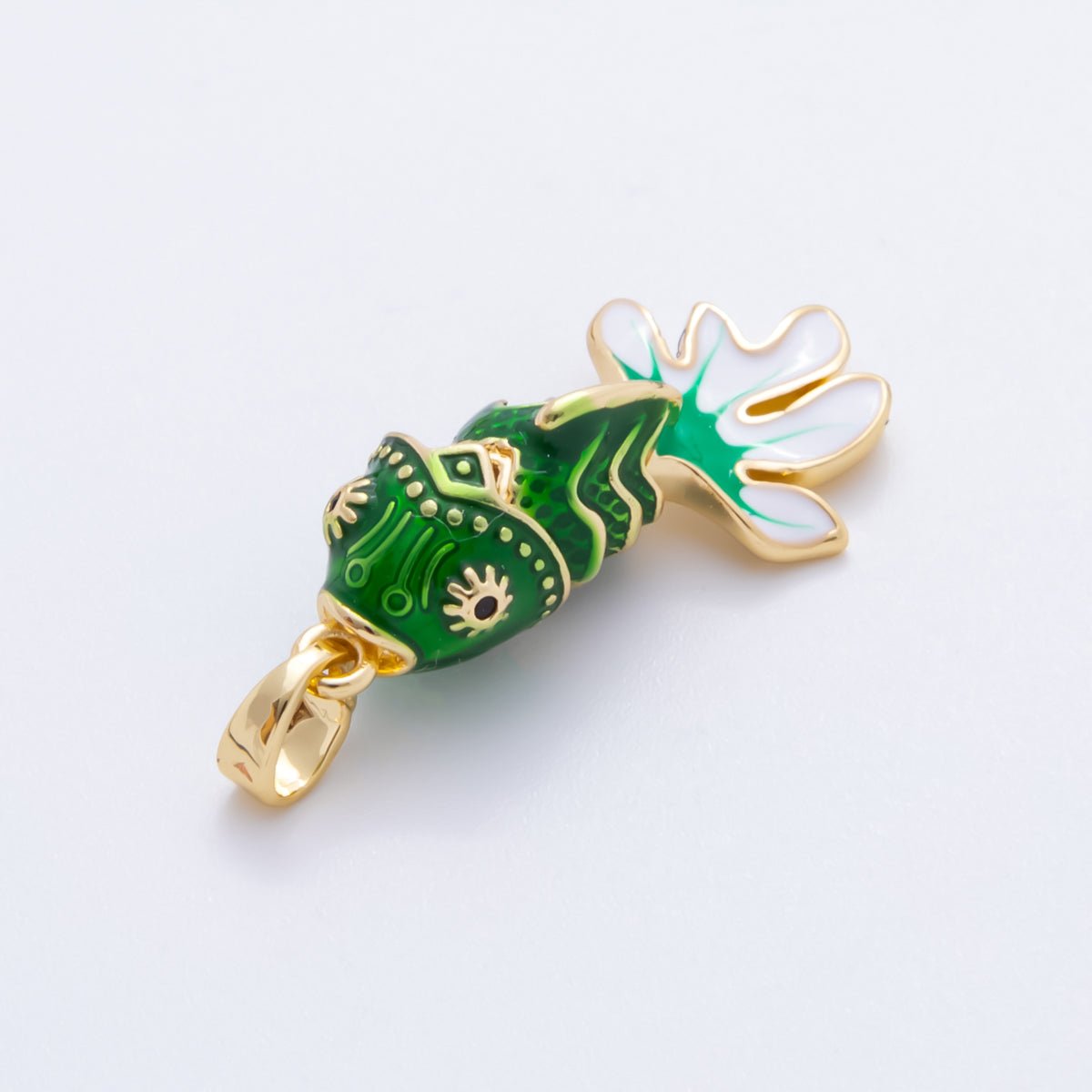 18K Gold Filled 31.5mm Red, Green Enamel Fish 3D Multidimensional Charm | AH815