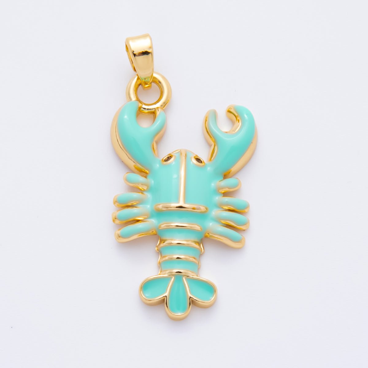 18K Gold Filled 31.5mm Red, Green, Purple Enamel Crustacean Crawfish Sea Lobster Pendant | AH793 AH794