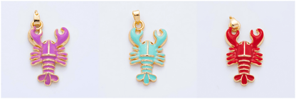 18K Gold Filled 31.5mm Red, Green, Purple Enamel Crustacean Crawfish Sea Lobster Pendant | AH793 AH794