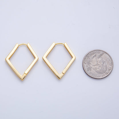 18K Gold Filled 31mm Micro Paved CZ Rhombus Hoop Earrings | Earrings-00055