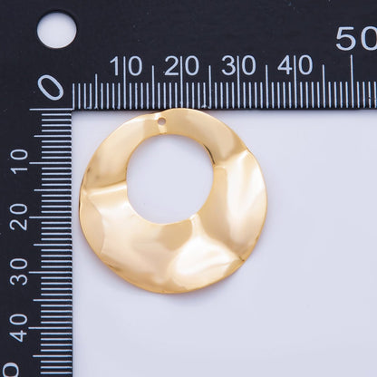 18K Gold Filled 33.5mm Hammered Round Donut Thin Charm Finding | Z1177