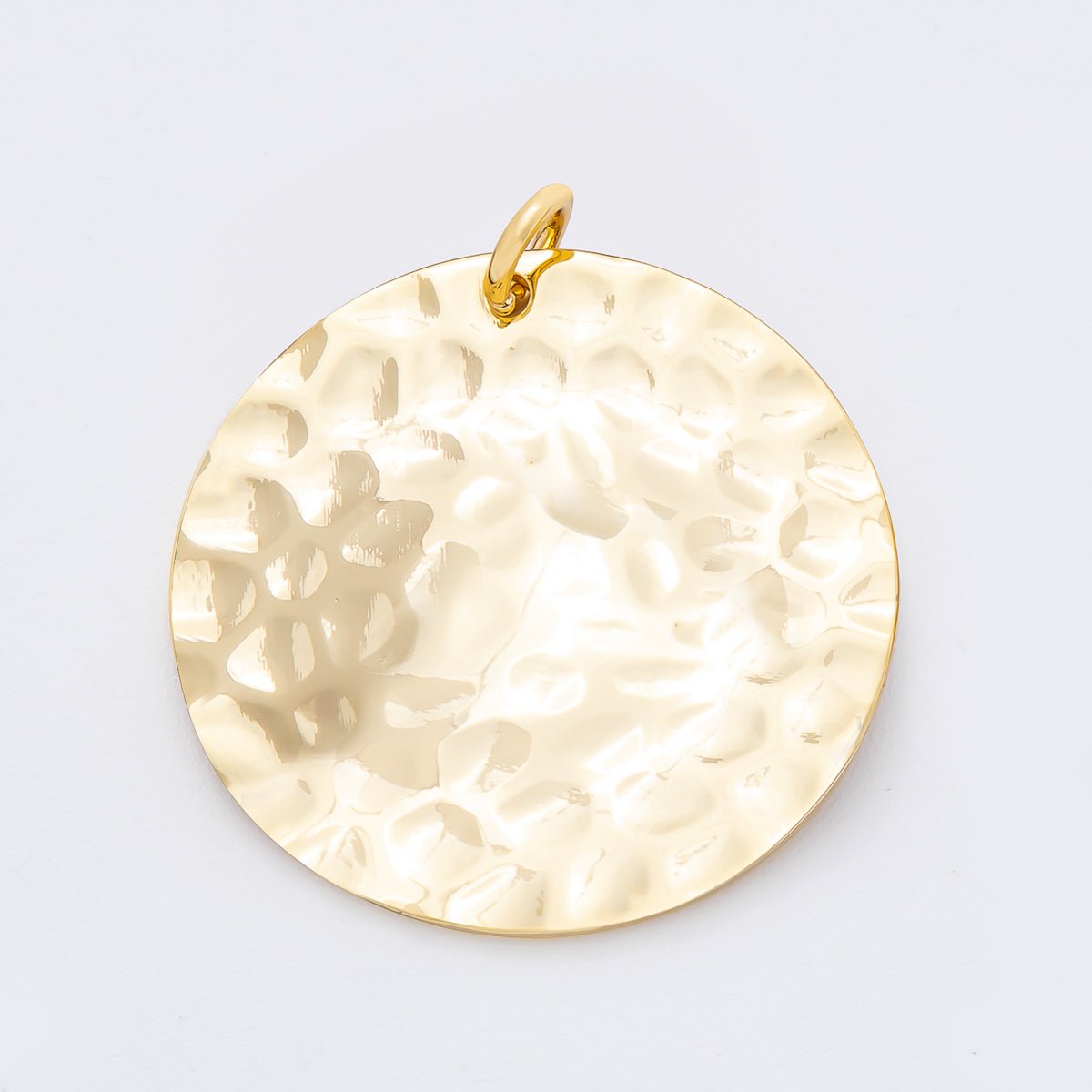 18K Gold Filled 33mm Hammered Round Coin Shape Charm | N-A1798