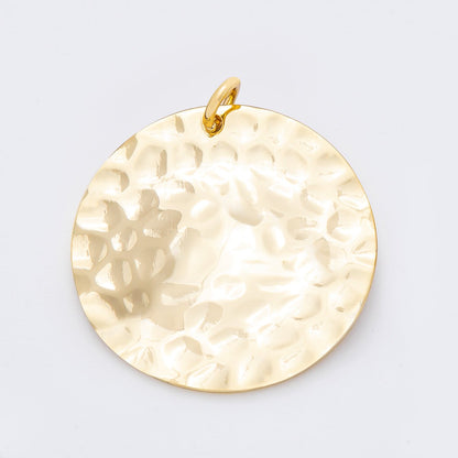 18K Gold Filled 33mm Hammered Round Coin Shape Charm | N-A1798