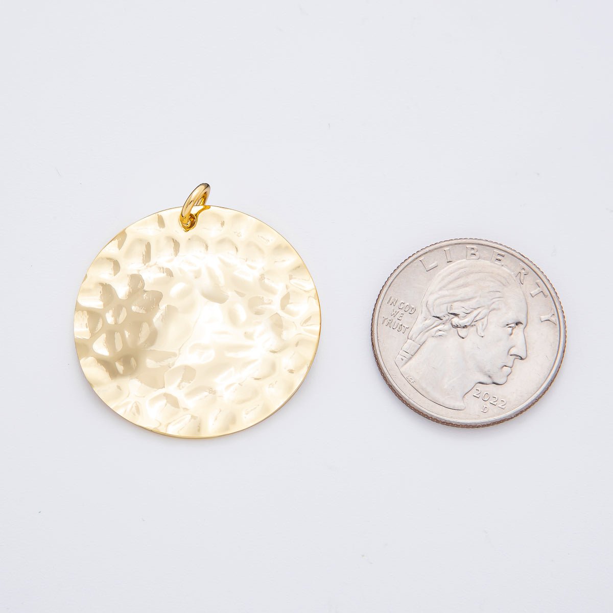 18K Gold Filled 33mm Hammered Round Coin Shape Charm | N-A1798