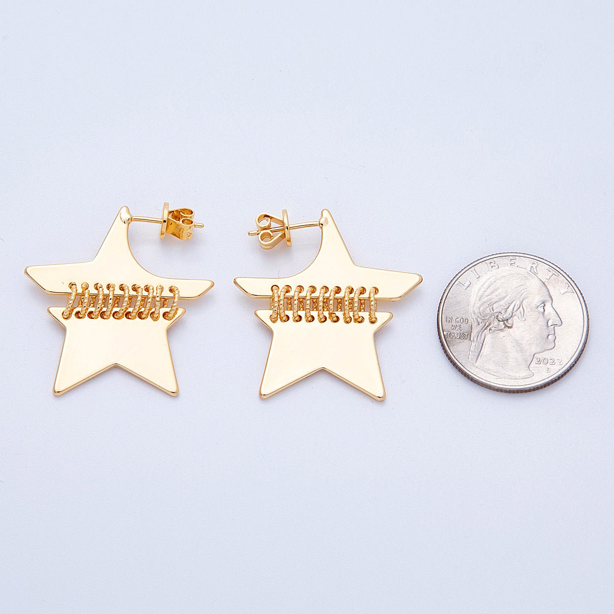 18K Gold Filled 33mm Minimalist Celestial Star Fringe Drop Studs | Earrings-00196