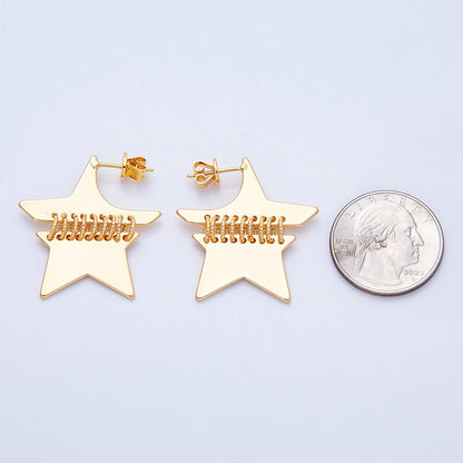 18K Gold Filled 33mm Minimalist Celestial Star Fringe Drop Studs | Earrings-00196
