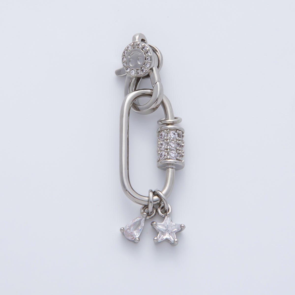 18K Gold Filled 33mm Clear Star Teardrop CZ Micro Paved Lobster Claw Clasp Carabiner Finding in Gold &amp; Silver | Z1449