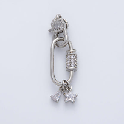 18K Gold Filled 33mm Clear Star Teardrop CZ Micro Paved Lobster Claw Clasp Carabiner Finding in Gold &amp; Silver | Z1449