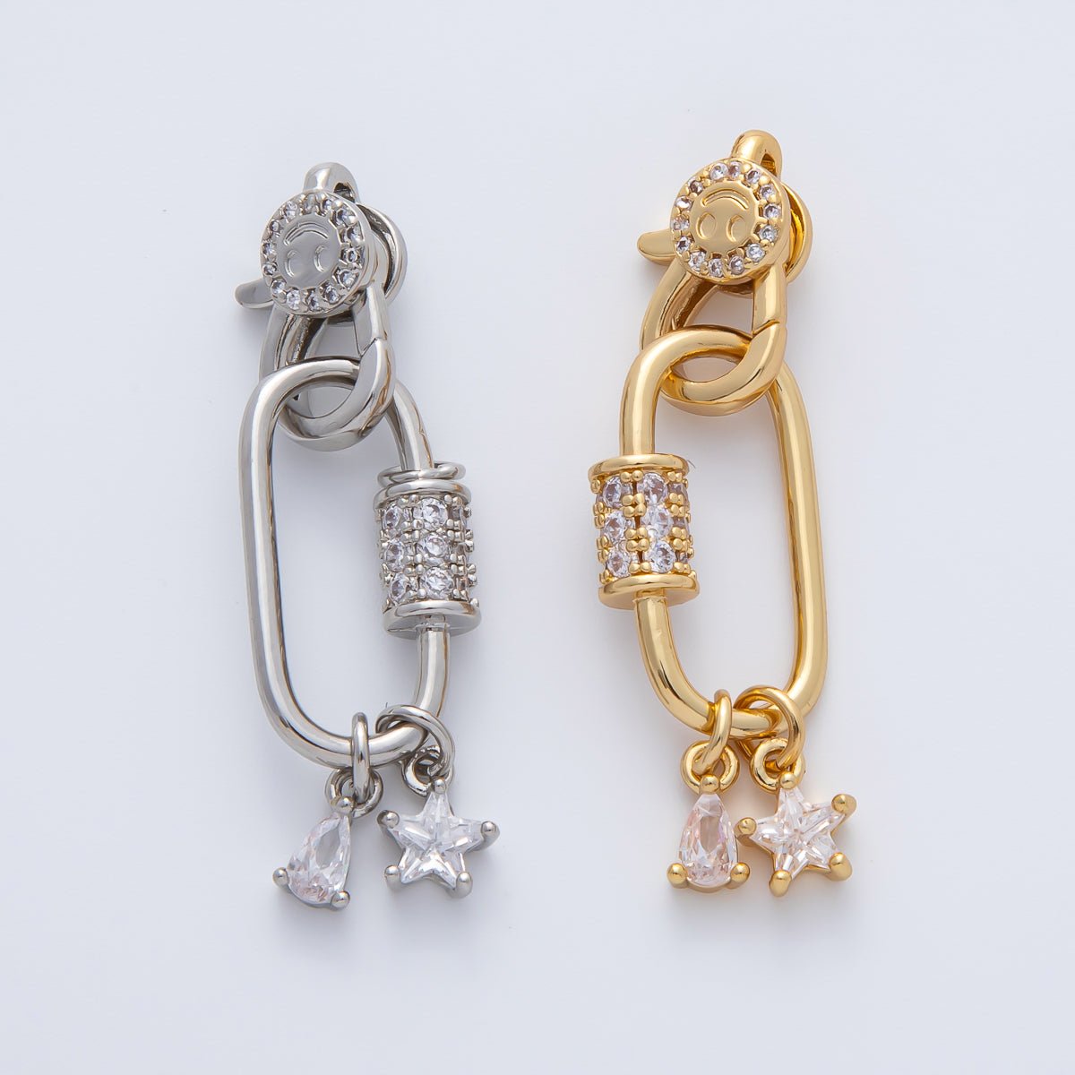 18K Gold Filled 33mm Clear Star Teardrop CZ Micro Paved Lobster Claw Clasp Carabiner Finding in Gold &amp; Silver | Z1449