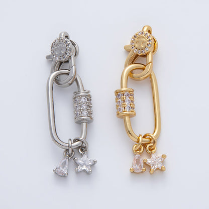18K Gold Filled 33mm Clear Star Teardrop CZ Micro Paved Lobster Claw Clasp Carabiner Finding in Gold &amp; Silver | Z1449