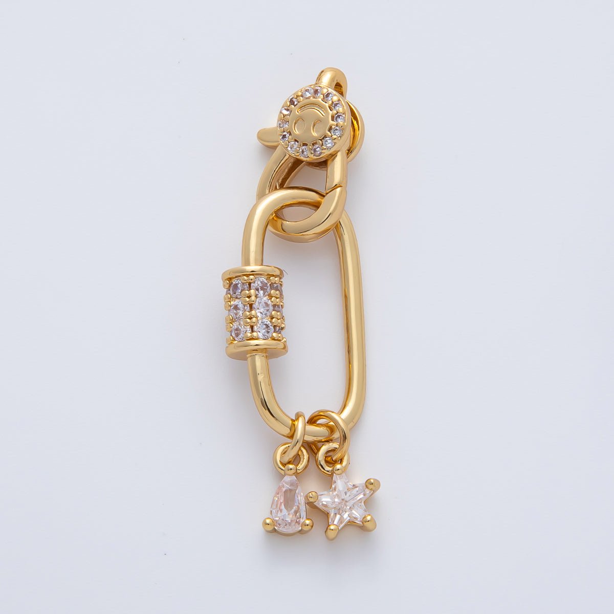 18K Gold Filled 33mm Clear Star Teardrop CZ Micro Paved Lobster Claw Clasp Carabiner Finding in Gold &amp; Silver | Z1449