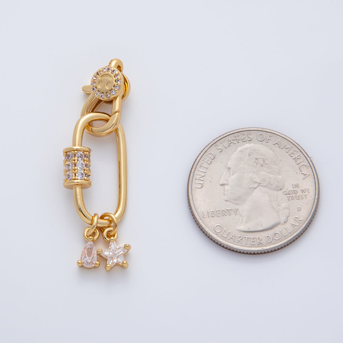 18K Gold Filled 33mm Clear Star Teardrop CZ Micro Paved Lobster Claw Clasp Carabiner Finding in Gold &amp; Silver | Z1449