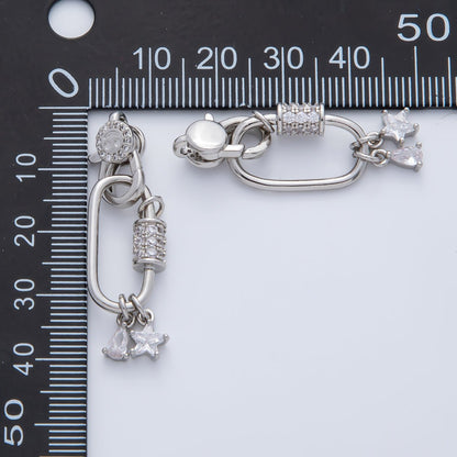 18K Gold Filled 33mm Clear Star Teardrop CZ Micro Paved Lobster Claw Clasp Carabiner Finding in Gold &amp; Silver | Z1449