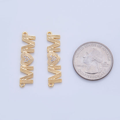 18K Gold Filled 34.5mm Micro Paved CZ Groovy Lined "MOM" Connector | Y045