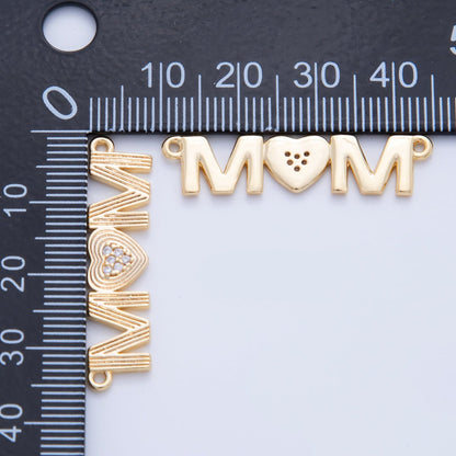 18K Gold Filled 34.5mm Micro Paved CZ Groovy Lined "MOM" Connector | Y045