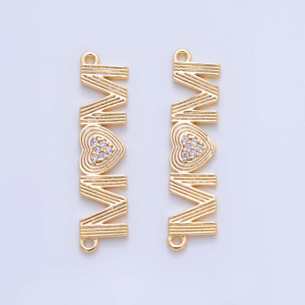 18K Gold Filled 34.5mm Micro Paved CZ Groovy Lined "MOM" Connector | Y045