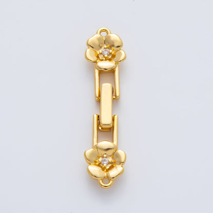 18K Gold Filled 34mm Clear CZ Flower Fold-Over Clasps Closure Finding in Gold &amp; Silver | Z1455