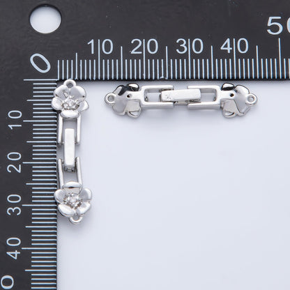 18K Gold Filled 34mm Clear CZ Flower Fold-Over Clasps Closure Finding in Gold &amp; Silver | Z1455