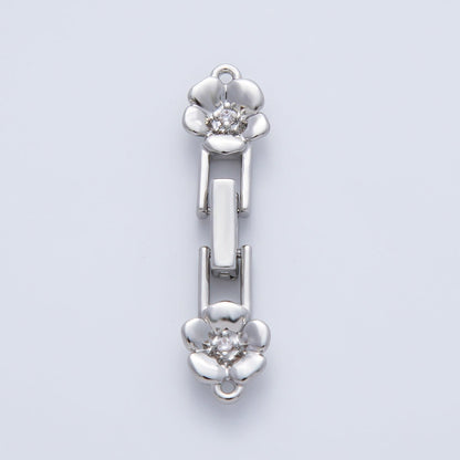 18K Gold Filled 34mm Clear CZ Flower Fold-Over Clasps Closure Finding in Gold &amp; Silver | Z1455