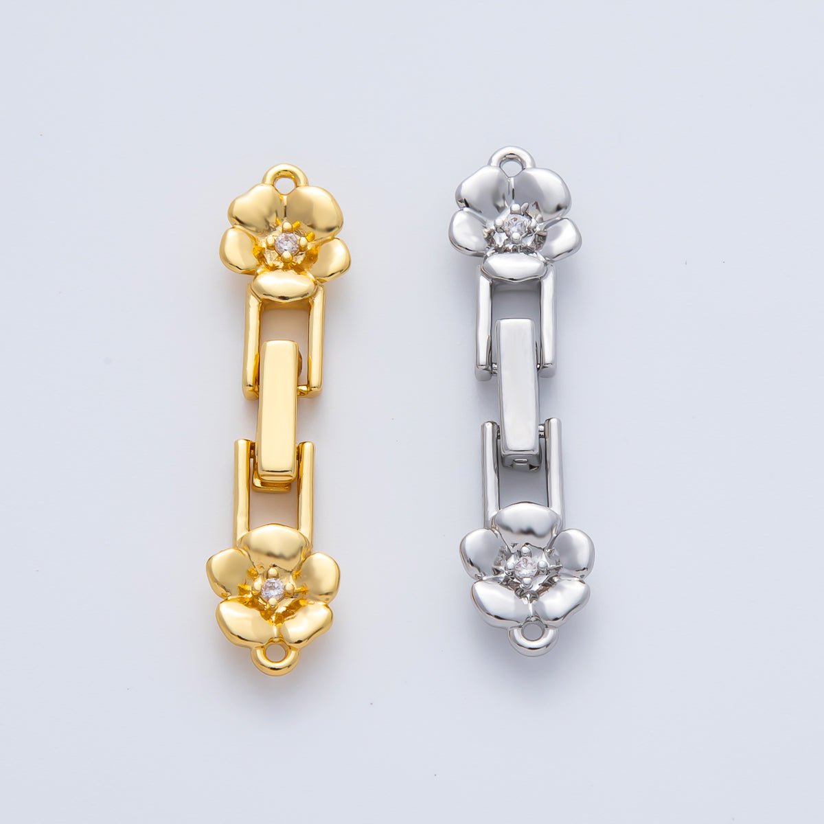 18K Gold Filled 34mm Clear CZ Flower Fold-Over Clasps Closure Finding in Gold &amp; Silver | Z1455