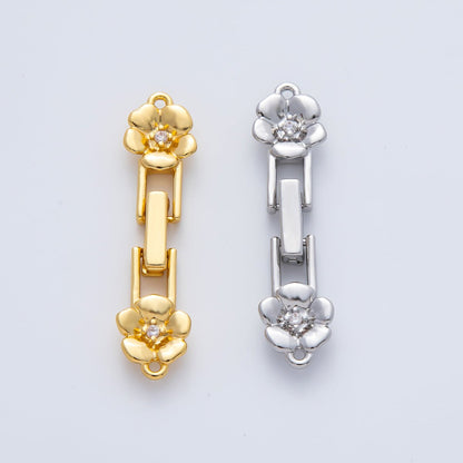 18K Gold Filled 34mm Clear CZ Flower Fold-Over Clasps Closure Finding in Gold &amp; Silver | Z1455