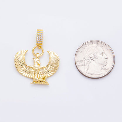 18K Gold Filled 34mm Egyptian Winged Isis Goddess Charm | N-A1222