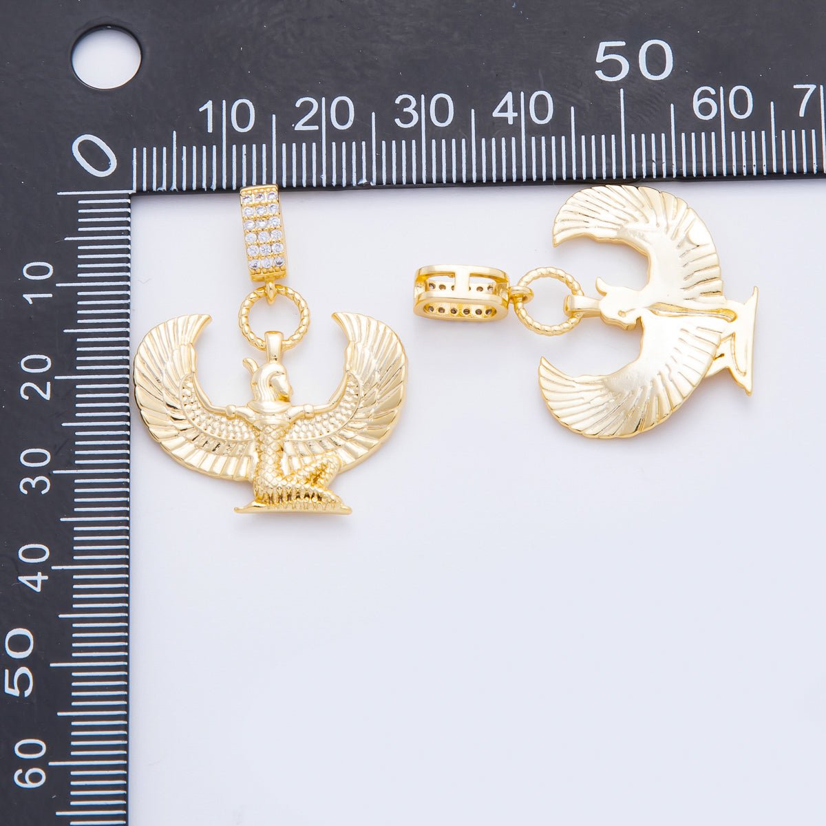 18K Gold Filled 34mm Egyptian Winged Isis Goddess Charm | N-A1222
