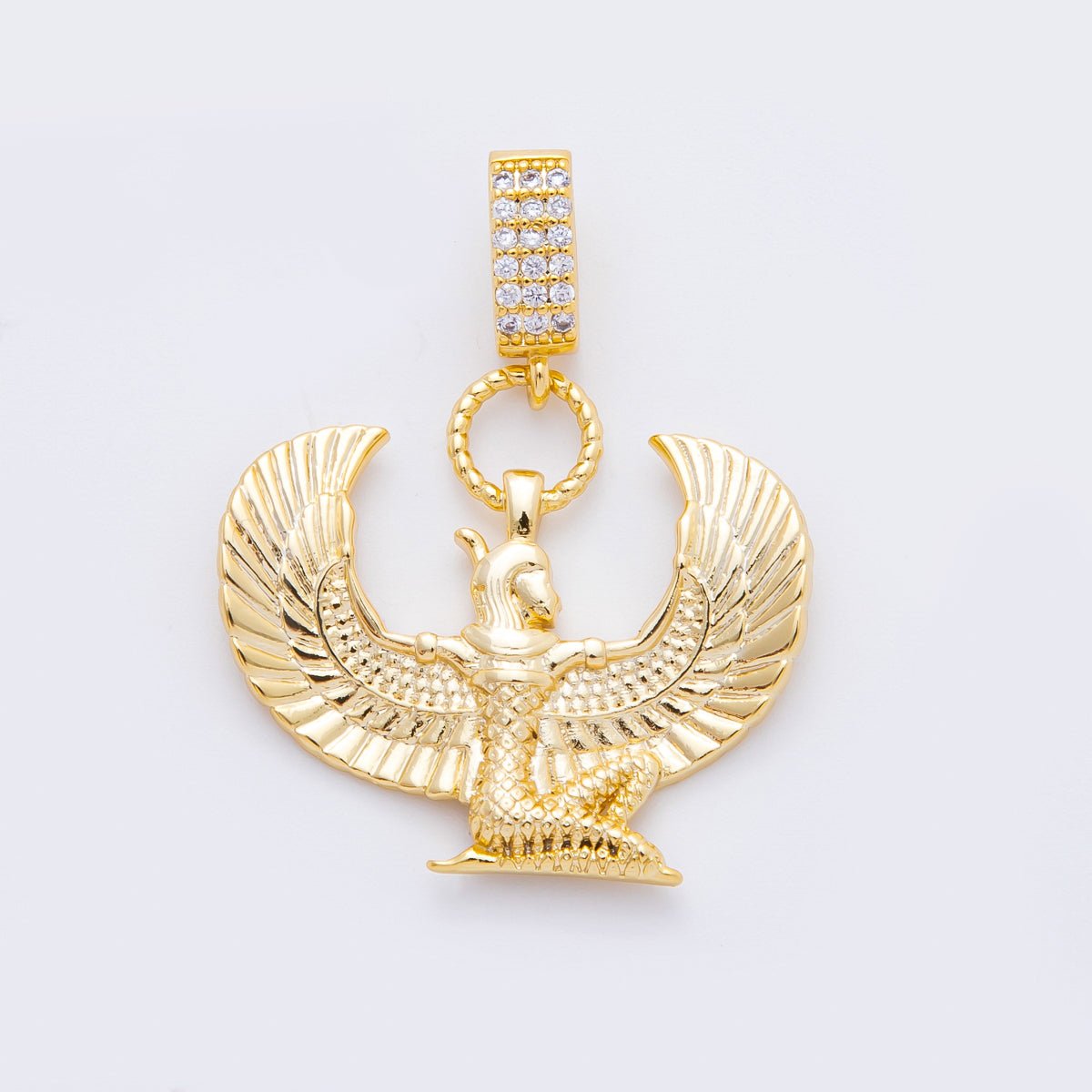18K Gold Filled 34mm Egyptian Winged Isis Goddess Charm | N-A1222