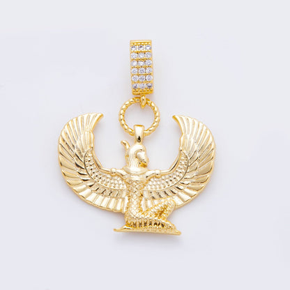 18K Gold Filled 34mm Egyptian Winged Isis Goddess Charm | N-A1222