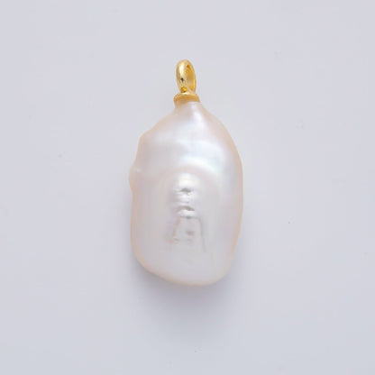 18K Gold Filled 34mm Freshwater Rectangle Baroque Pearl Charm | AF637