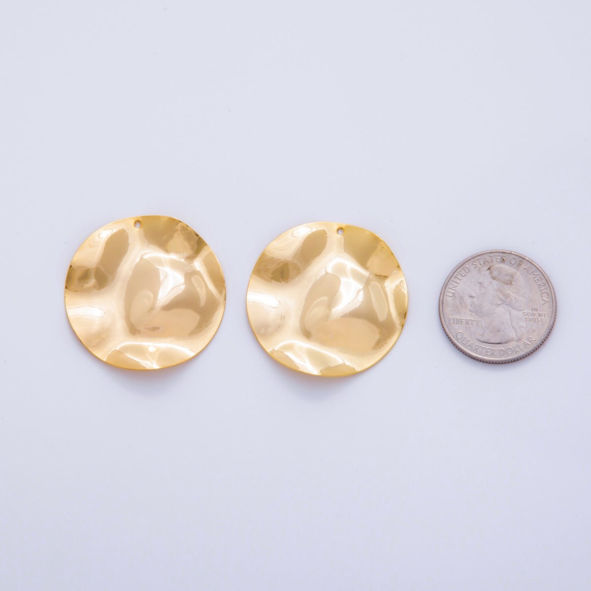 18K Gold Filled  34mm Hammered Round Thin Charm Finding | Z1185