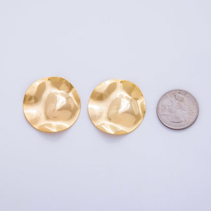18K Gold Filled  34mm Hammered Round Thin Charm Finding | Z1185