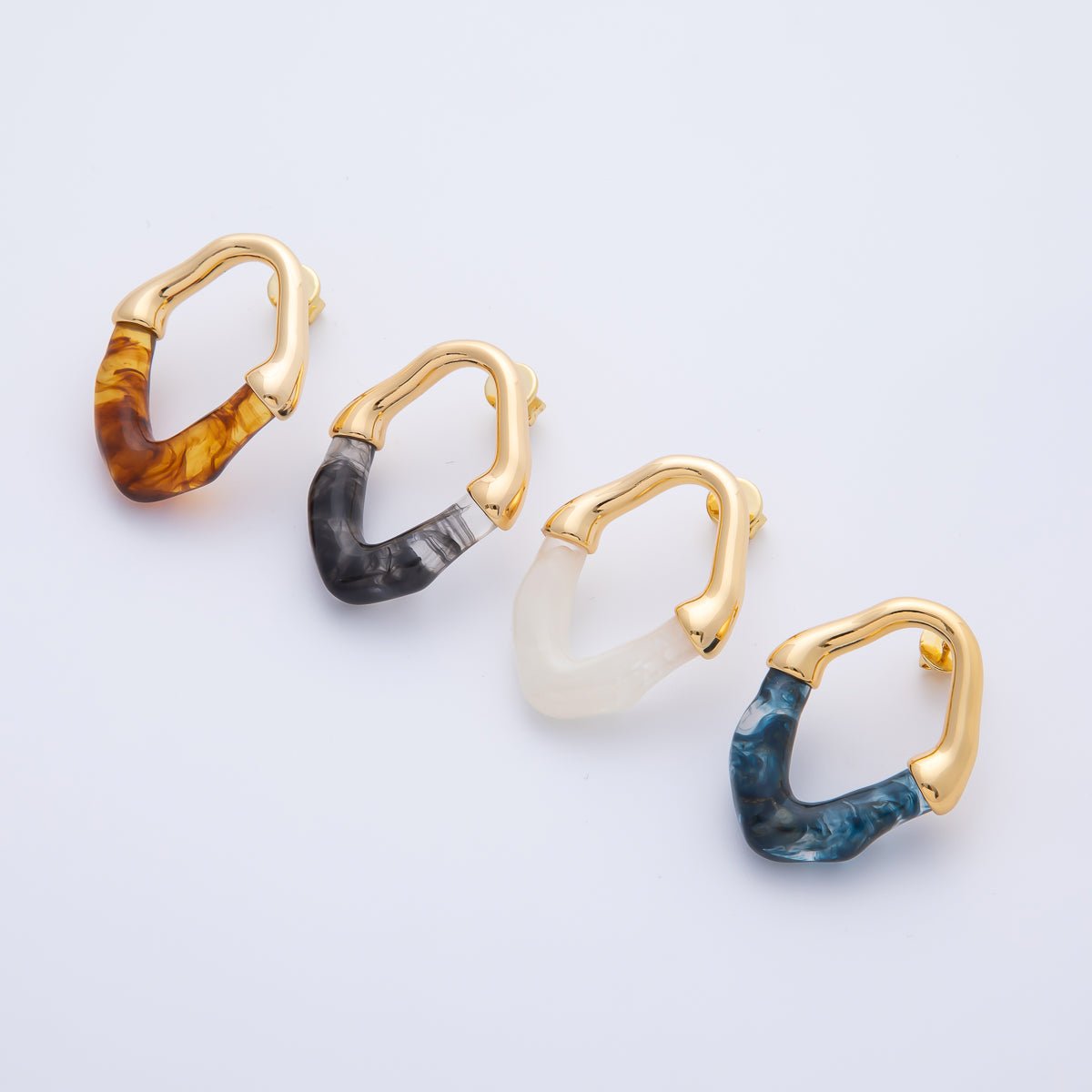 18K Gold Filled 34mm White, Black, Blue, Brown Resin Molten Oval Studs Earrings | AD1580 - AD1583