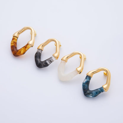 18K Gold Filled 34mm White, Black, Blue, Brown Resin Molten Oval Studs Earrings | AD1580 - AD1583