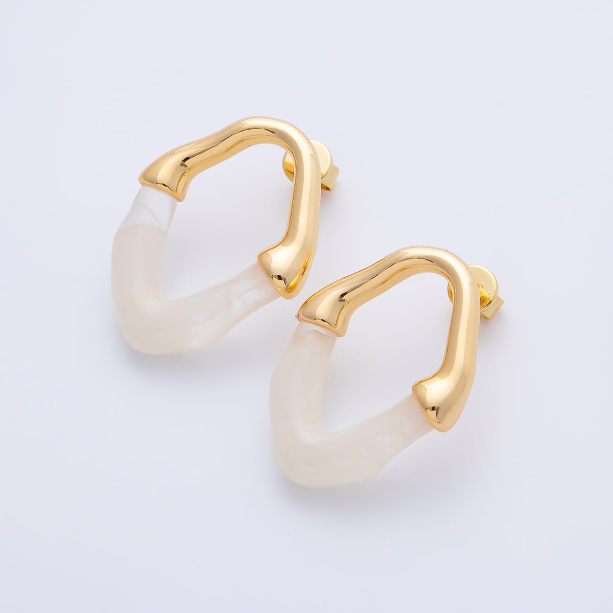 18K Gold Filled 34mm White, Black, Blue, Brown Resin Molten Oval Studs Earrings | AD1580 - AD1583