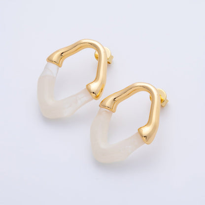 18K Gold Filled 34mm White, Black, Blue, Brown Resin Molten Oval Studs Earrings | AD1580 - AD1583