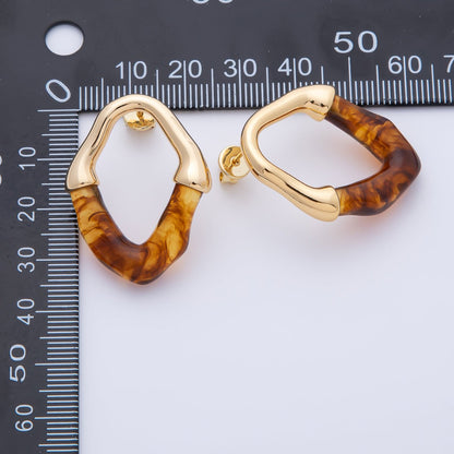 18K Gold Filled 34mm White, Black, Blue, Brown Resin Molten Oval Studs Earrings | AD1580 - AD1583